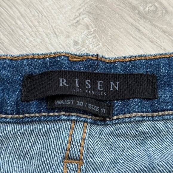 Risen Denim Straight Leg Distressed Chewed Accent Jeans | Medium Blue | 30/11 - Picture 6 of 9